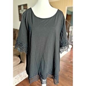 Chico's Lace Trim Ponte Top 3/4 Sleeves Size 3‎ (US XL/16) Black